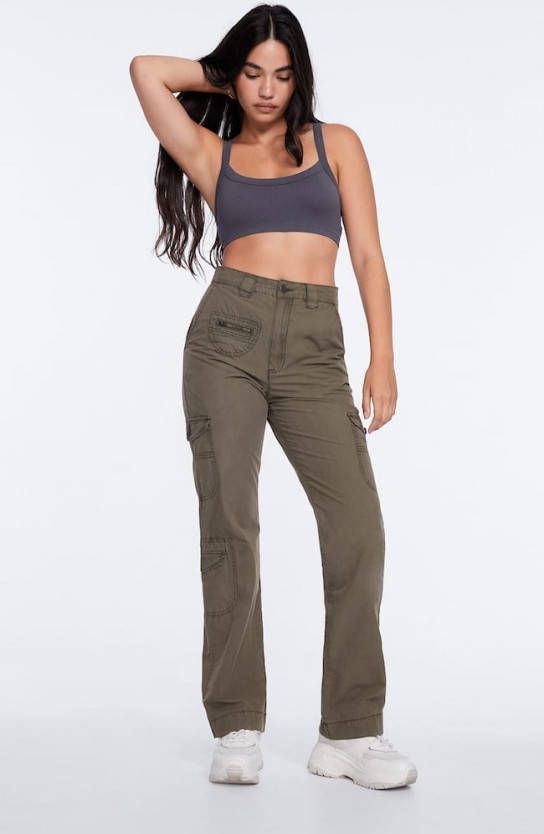 Stradivarius Popeline Cargobroek Kaki 40