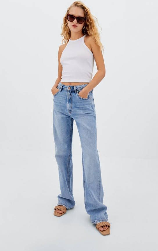 Stradivarius Ribcord Haltertop Wit