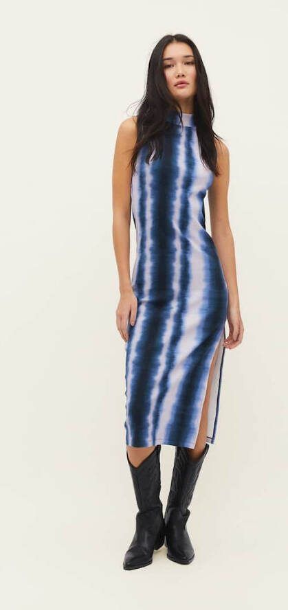 Stradivarius Ribcord Midi Jurk Met Hoge Kraag Hemelsblauw