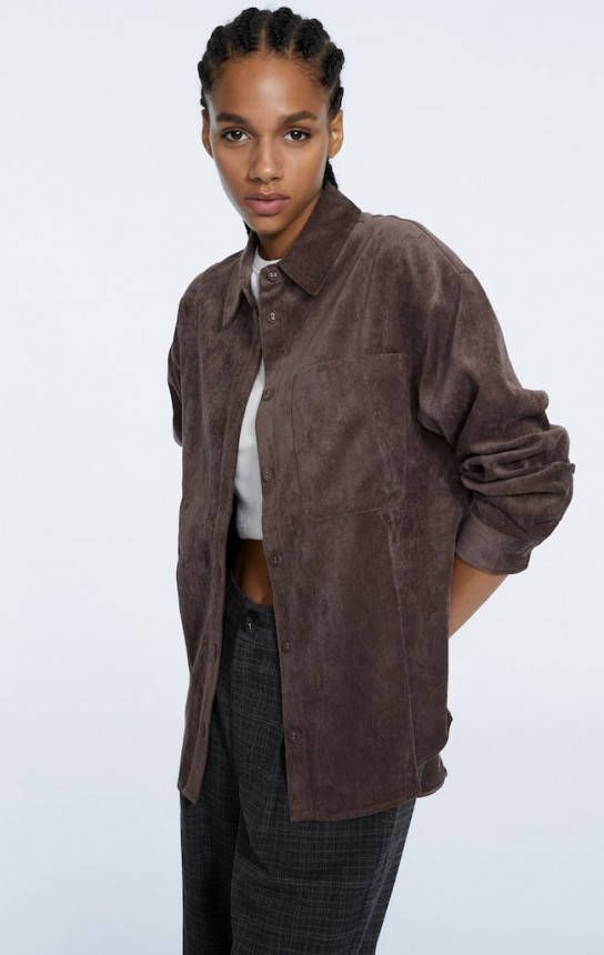 Stradivarius Ribcord Overshirt Bruin