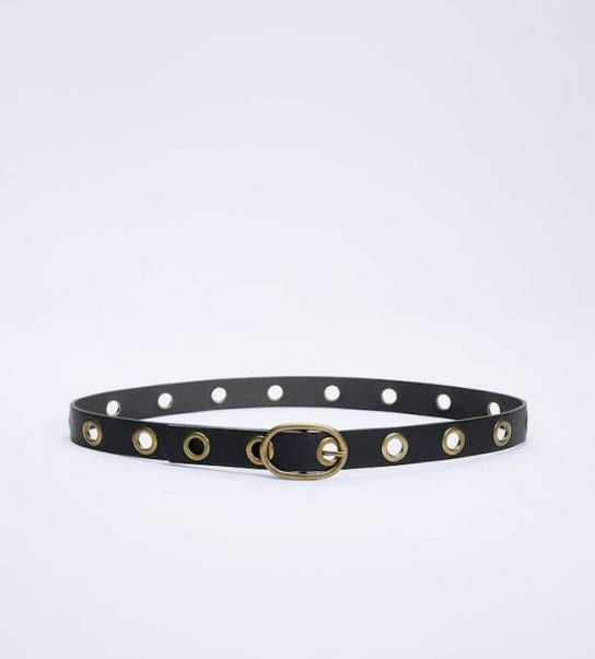 Stradivarius Riem Met Grote Goudkleurige Eyelets Zwart 70