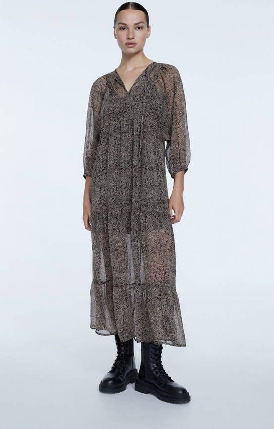 Stradivarius Soepelvallende Jurk Met Print Beige