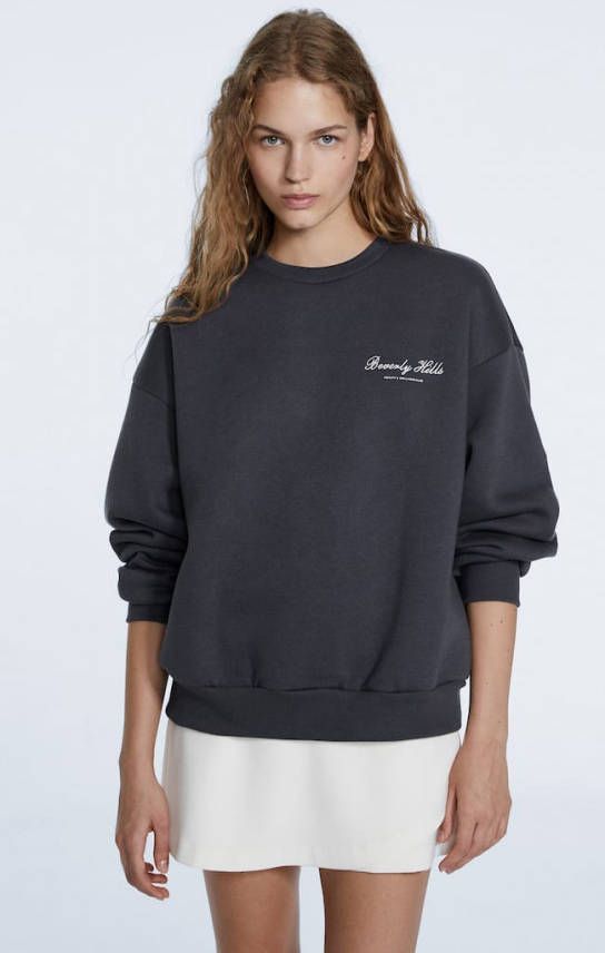 Stradivarius Sweater Met Borduursel Donkergrijs