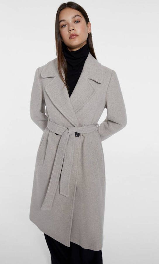 Stradivarius Synthetisch Wollen Jas Met Riem Ecru