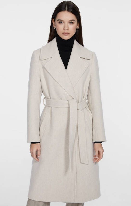 Stradivarius Synthetisch Wollen Jas Met Riem Vanille