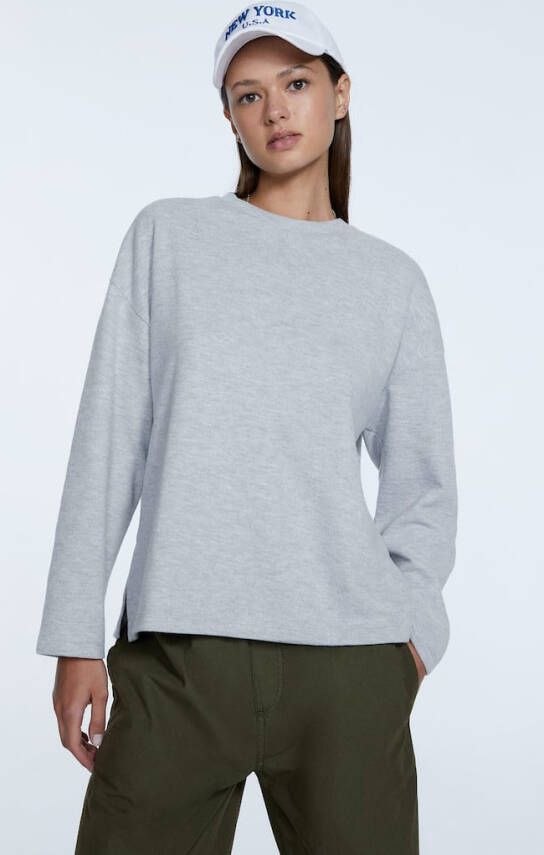 Stradivarius T Shirt Met Ronde Hals Grijs Melange