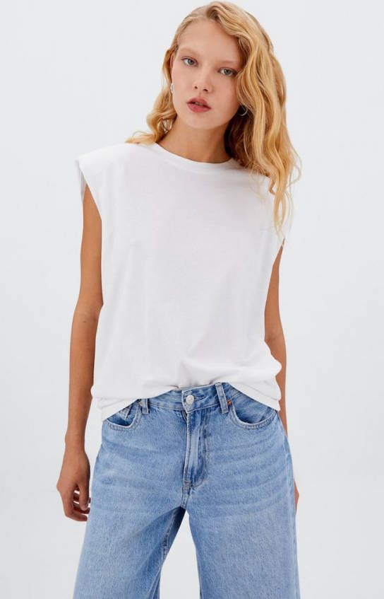 Stradivarius T Shirt Met Schoudervulling Wit