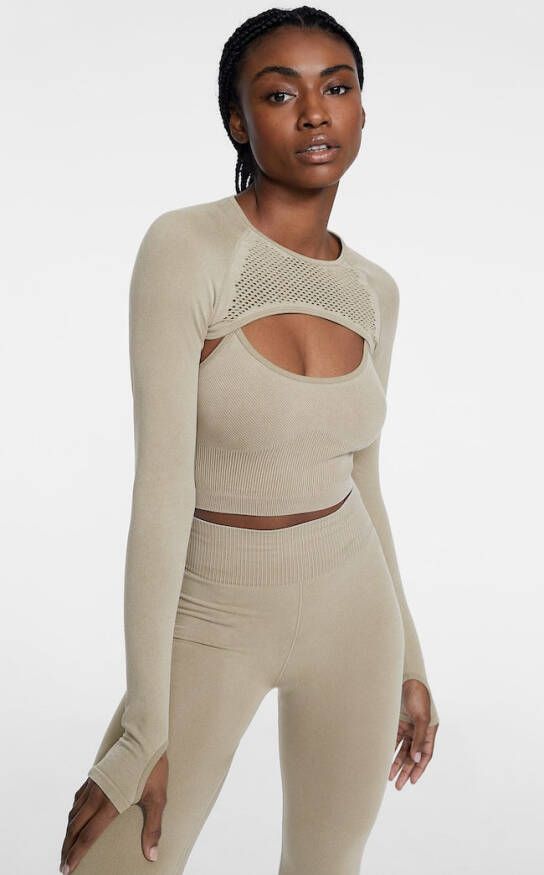 Stradivarius Top Met Armwarmers En Verwassen Effect Bruin