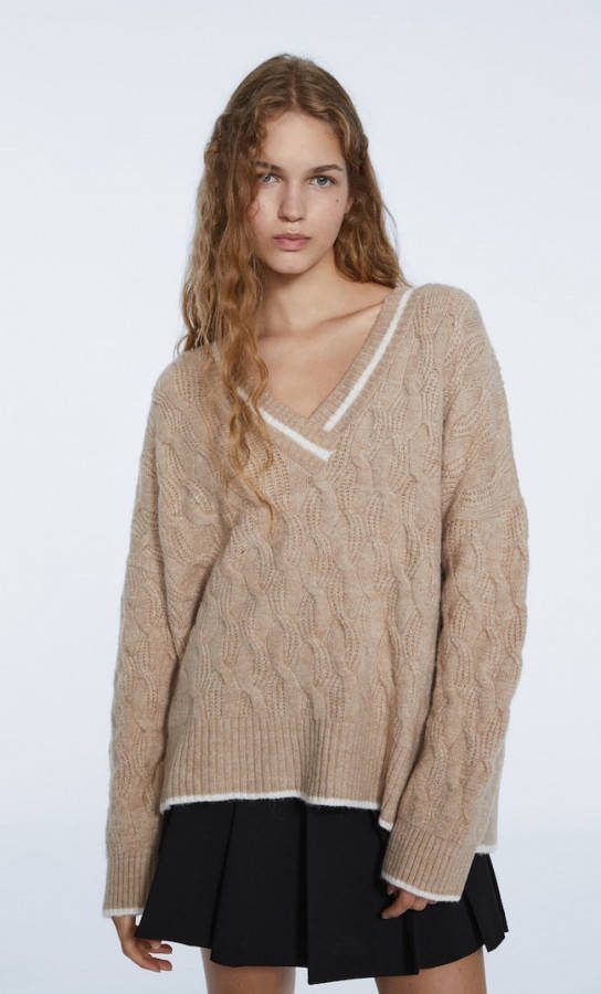 Stradivarius Tricot Collegetrui Beige Melange