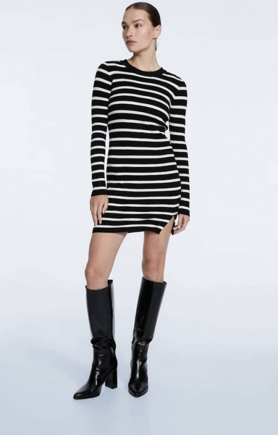 Stradivarius Tricot Jurk Met Ronde Hals Vanille