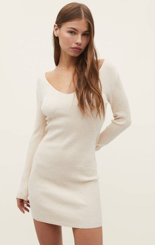Stradivarius Tricot Jurk Met V Hals Steen