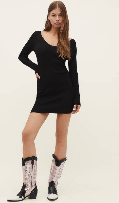Stradivarius Tricot Jurk Met V Hals Zwart