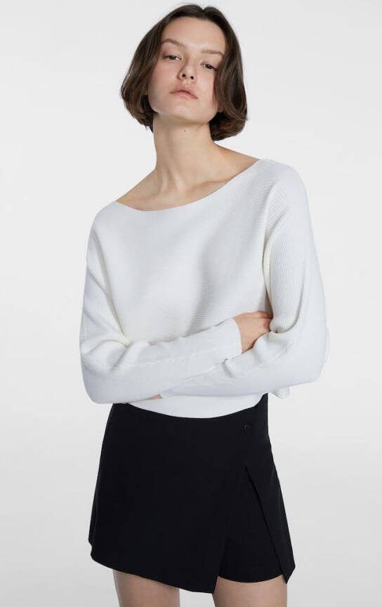 Stradivarius Tricot Trui Met Boothals Ecru