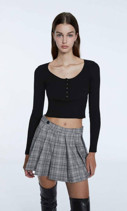 Stradivarius Tricot Trui Met Drukknopen Zwart