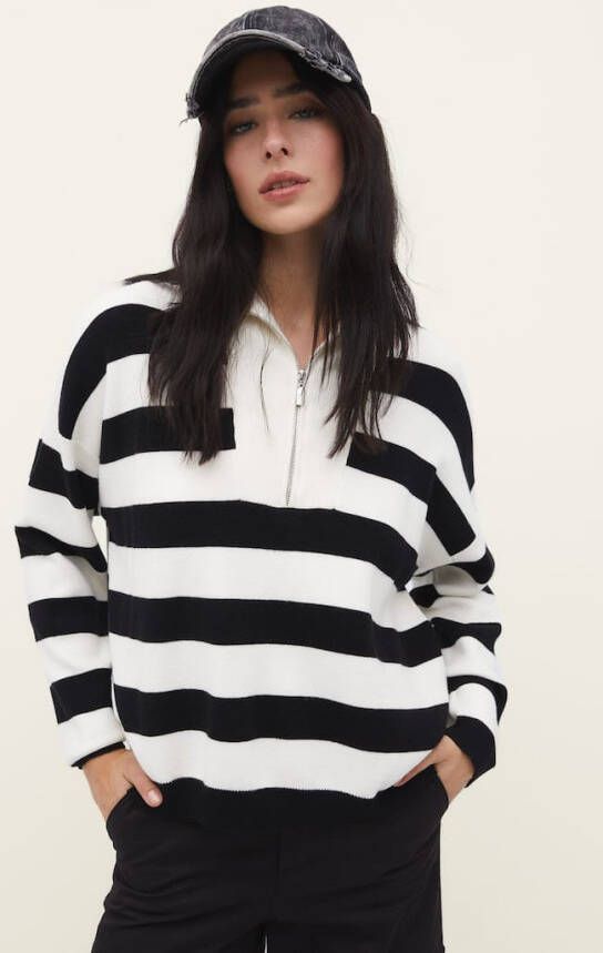Stradivarius Tricot Trui Met Rits Ecru