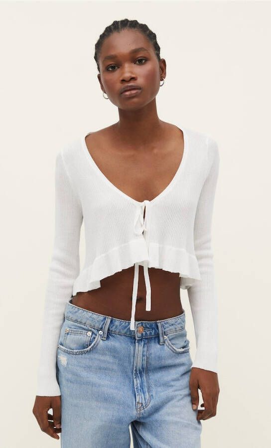 Stradivarius Tricot Vest Met Ruche Met Steentjes Wit