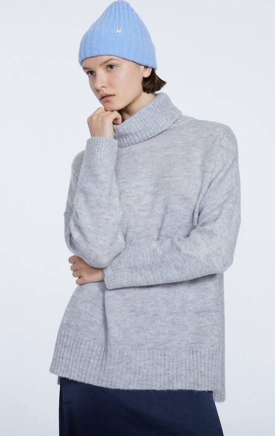 Stradivarius Trui Met Hoge Hals En Splitjes Grijs Melange