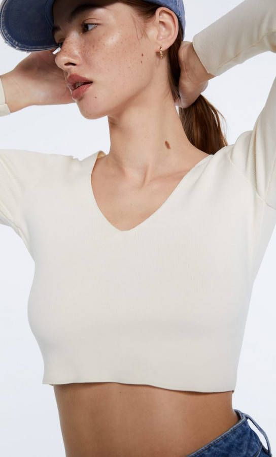 Stradivarius Trui Met V Hals Vanille