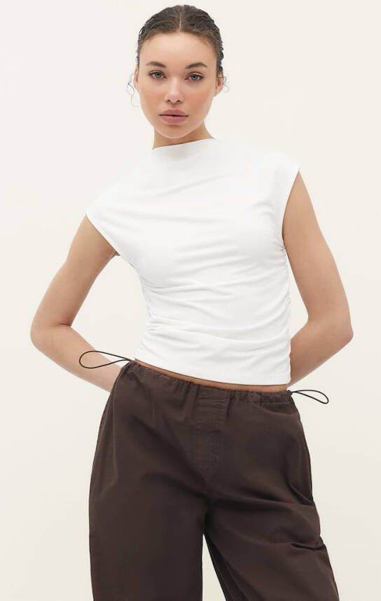 Stradivarius Viscose T Shirt Met Plooien Ecru