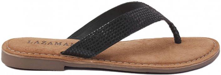 Lazamani 75.481 leren teenslippers met slangenprint zwart