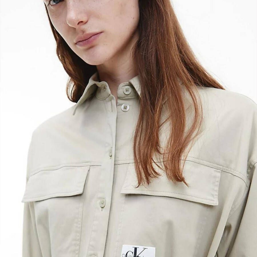 Calvin Klein Beige Midi Jurk Badge Belted Shirt Dress