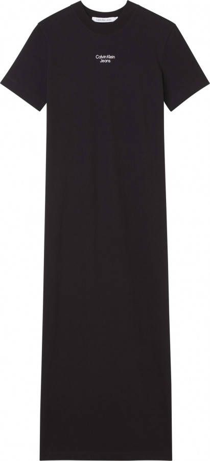 Calvin Klein Zwarte Midi Jurk Stacked Logo T shirt Dress