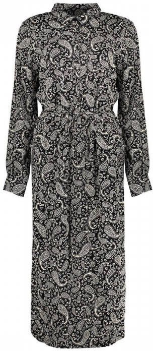 Geisha maxi jurk met paisleyprint en ceintuur zwart/wit
