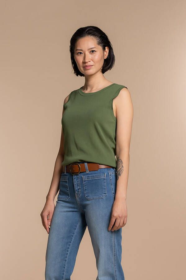 Geisha Mouwloze pull top army , Groen, Dames