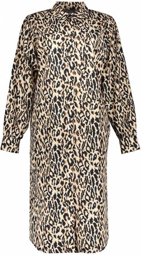 Geisha blousejurk met panterprint en plooien zand/zwart