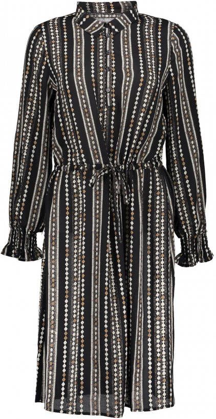 Geisha semi transparante blousejurk met all over print en volant zwart/ecru/beige