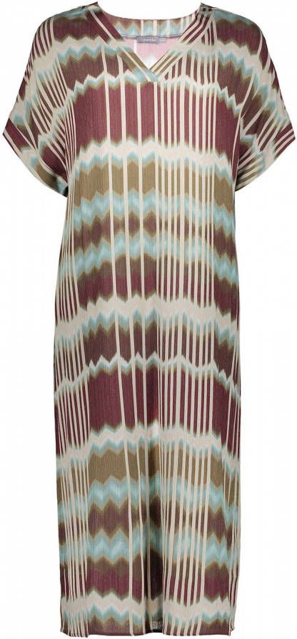 Geisha jurk met all over print roodbruin/zand/blauw