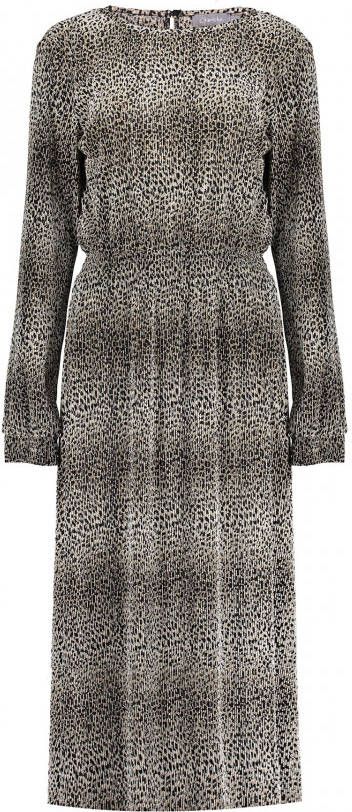 Geisha maxi jurk met dierenprint en open detail ecru/beige/zwart