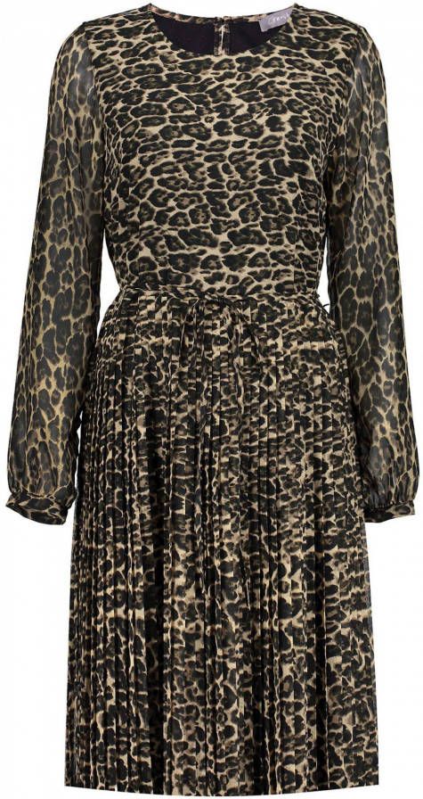 Geisha semi-transparante jurk met panterprint en ceintuur beige/zwart