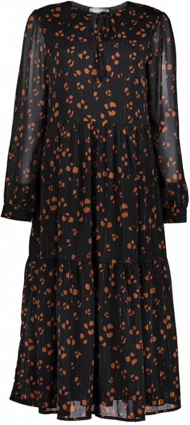 Geisha semi transparante jurk met all over print en plooien zwart/bruin