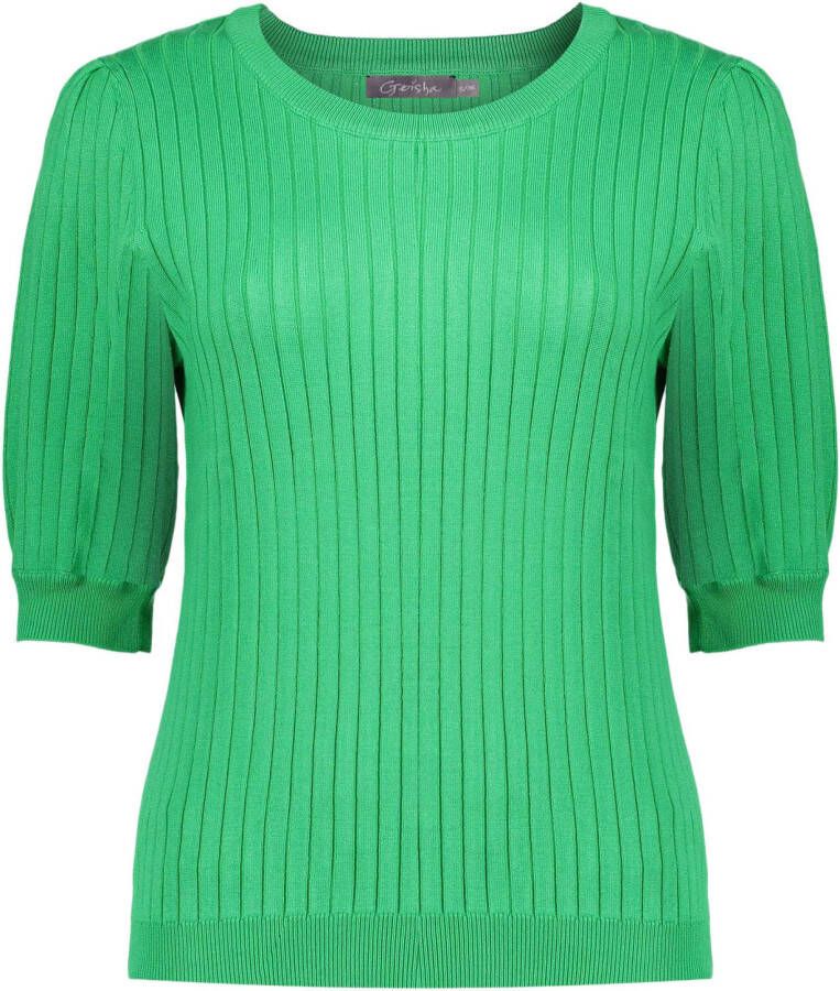 Geisha pullover Rib pull short sleeves 34054 14/530 , Groen, Dames