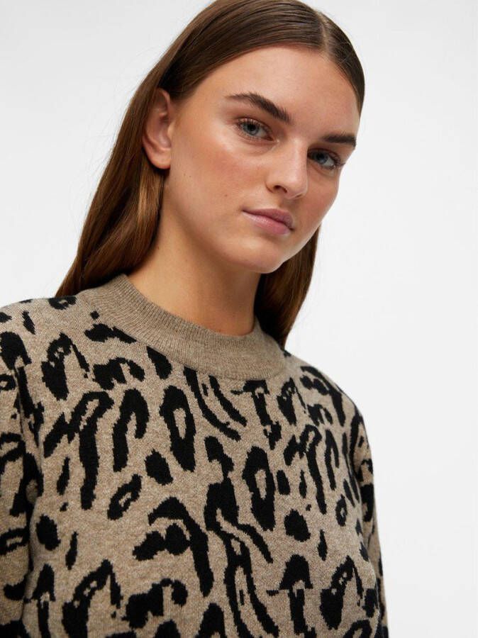 Object Bruine Midi Jurk Ray L/s Knit Dress Aop