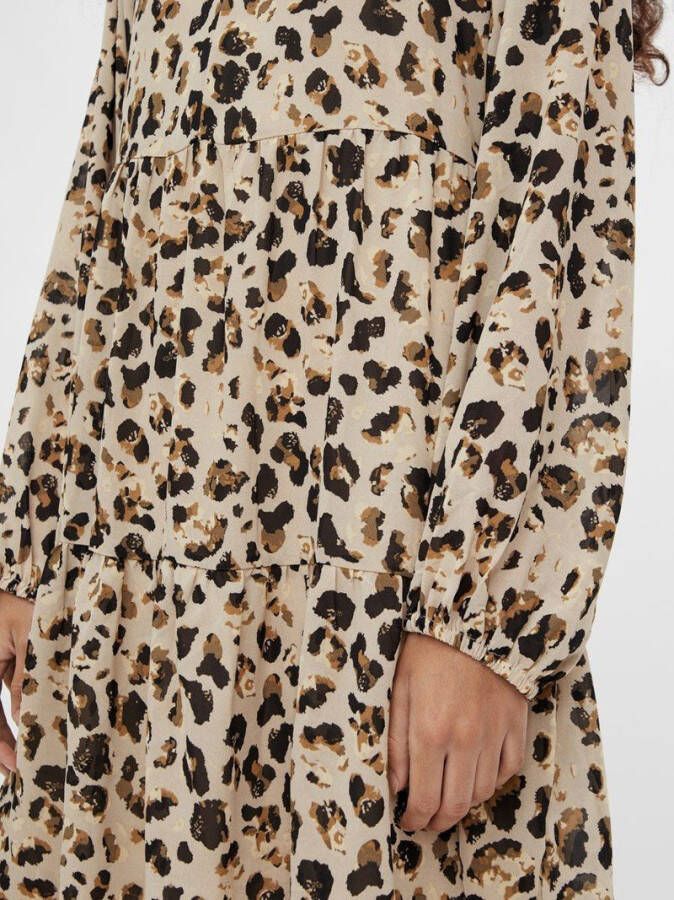 Object Mila Gia Longsleeve Dress Leopard , Beige, Dames