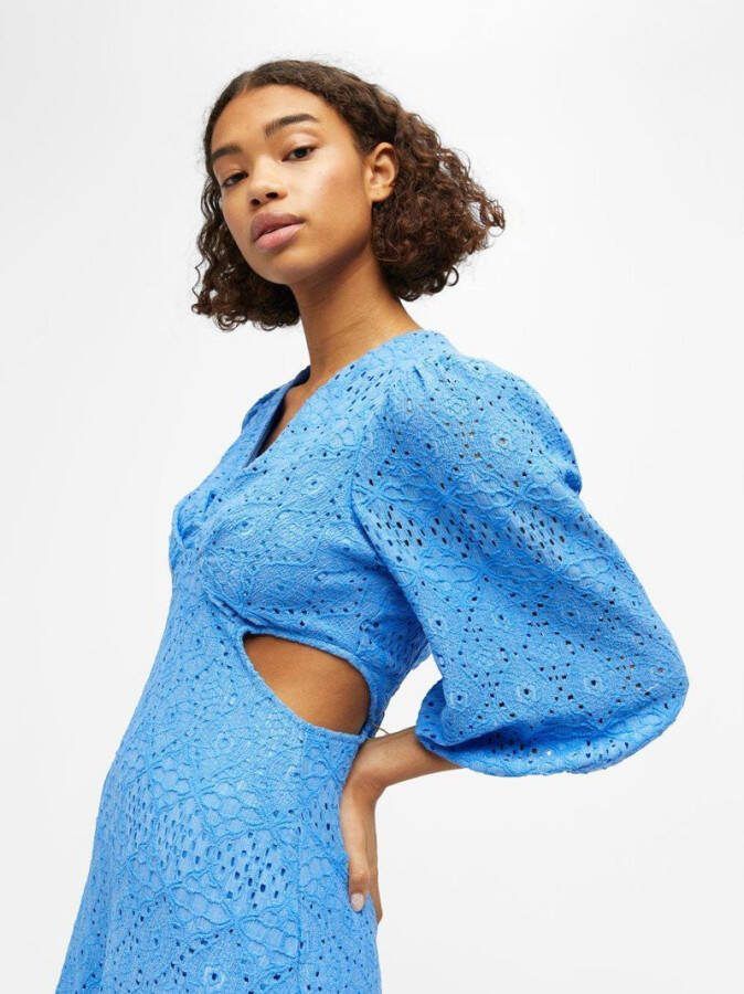 Object Midi jurk broderie anglaise