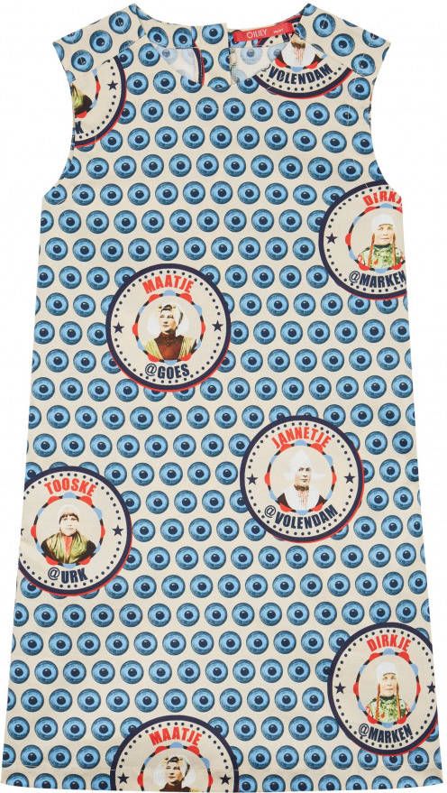 Oilily Dakoba blauw katoenjurkje met oud hollandse prints en vissenoogjes