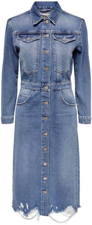 Only Farren ls dnm dress cro medium blue denim , Blauw, Dames