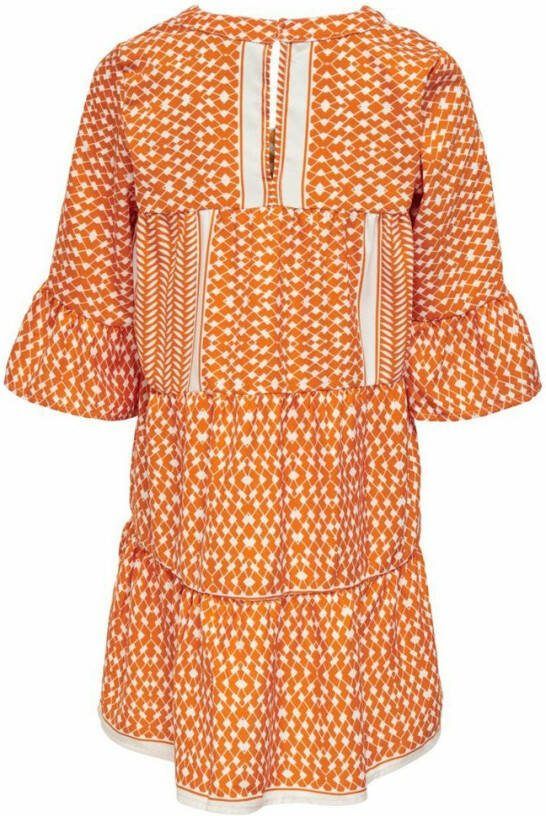 ONLY KIDS jurk KONALBERTE met grafische print en plooien oranje/wit