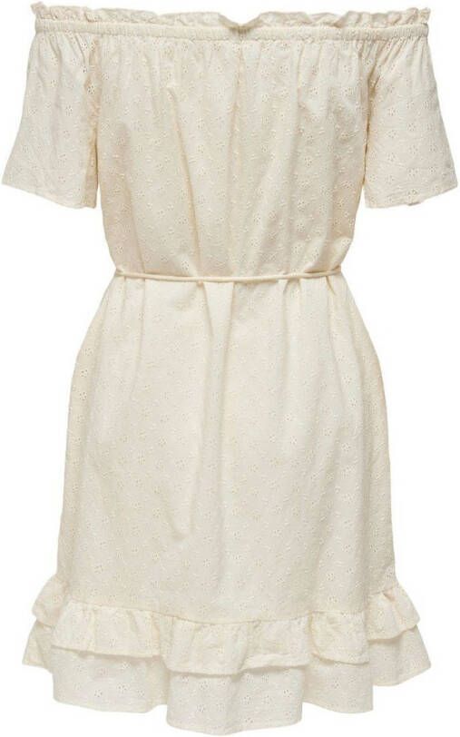 Only Zandige schouder emb jurk wvn , Beige, Dames