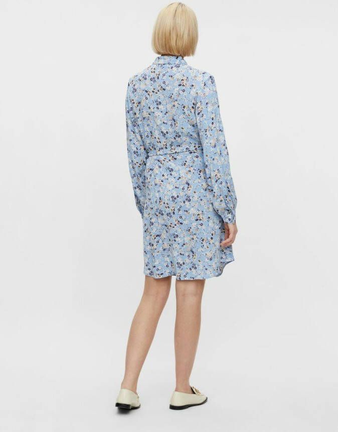 PIECES blousejurk PCGERTRUDE met all over print en ceintuur lichtblauw