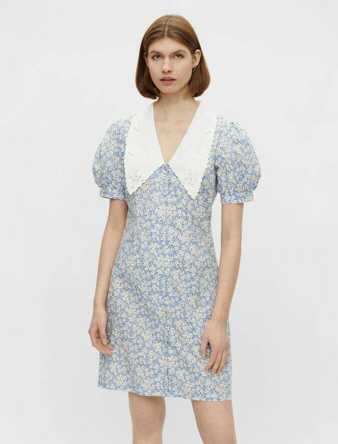 Pieces Jurk met pofmouwen oversized kraag