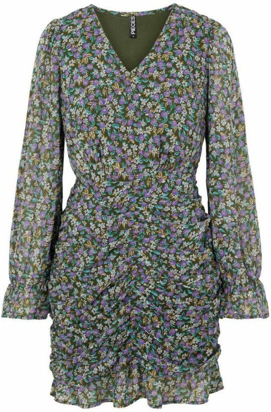 PIECES gebloemde jurk PCMOLA groen/paars