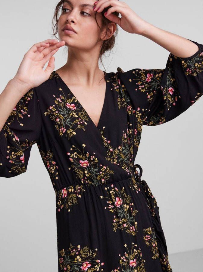 PIECES gebloemde wikkeljurk PCHARMONY donkergroen/roze/bruin