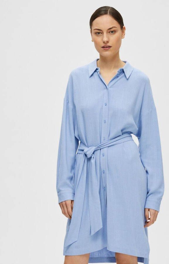Selected Femme Blauwe Midi Jurk Slfviva Tonia Long Linen Shirt