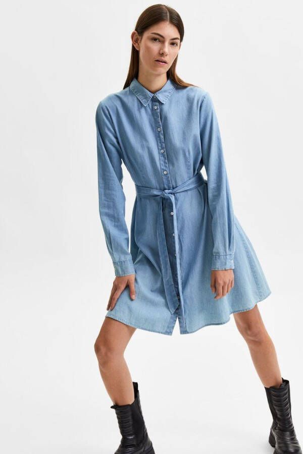 Selected Femme Slftammy Ls Short Shirt Dress , Blauw, Dames