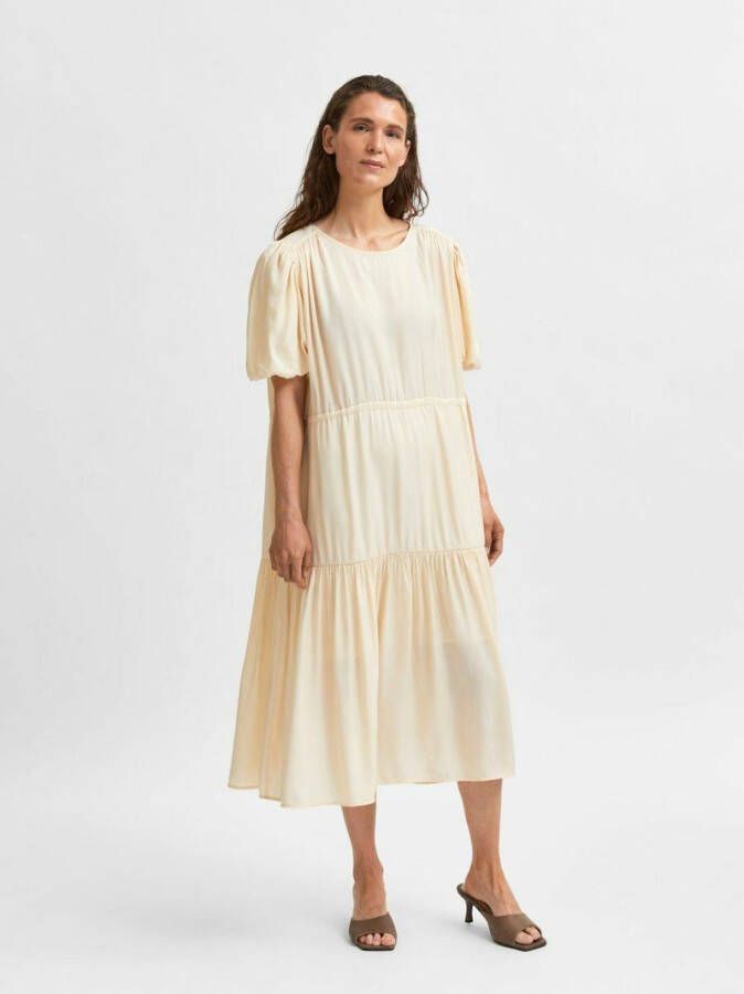 Selected Femme Jurk glimmend pofmouwen midi