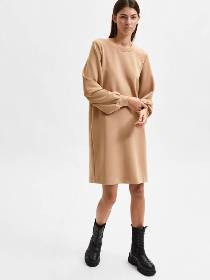 Selected Femme Jurken SLFTenny O Neck Sweat Dress Bruin